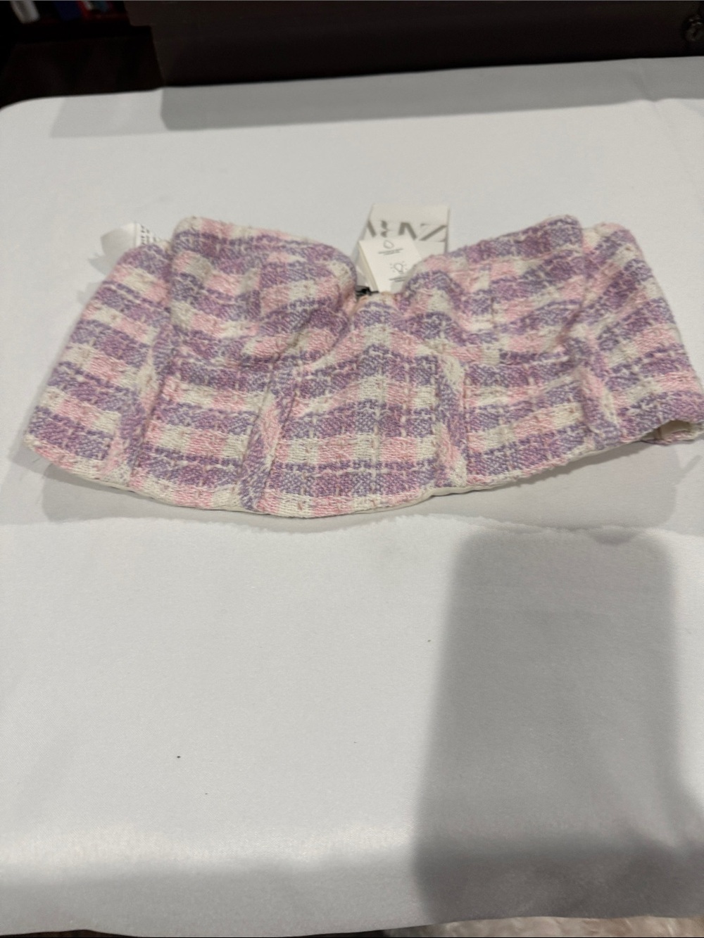 Zara cream garment with pink and purple tweed trim